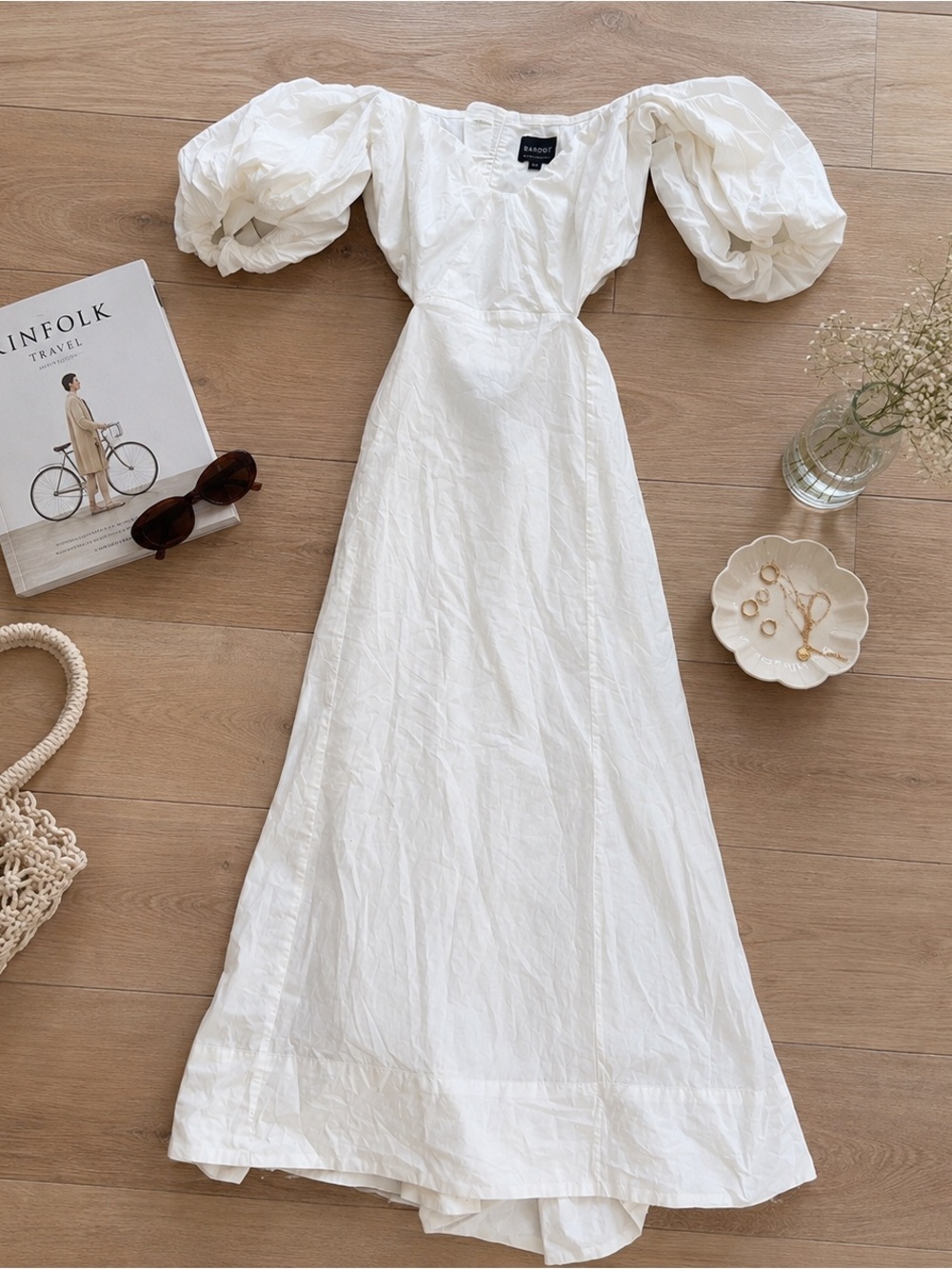 Bardot Makaela White Cotton Cutout Puff-Sleeve Midi Dress Size 6